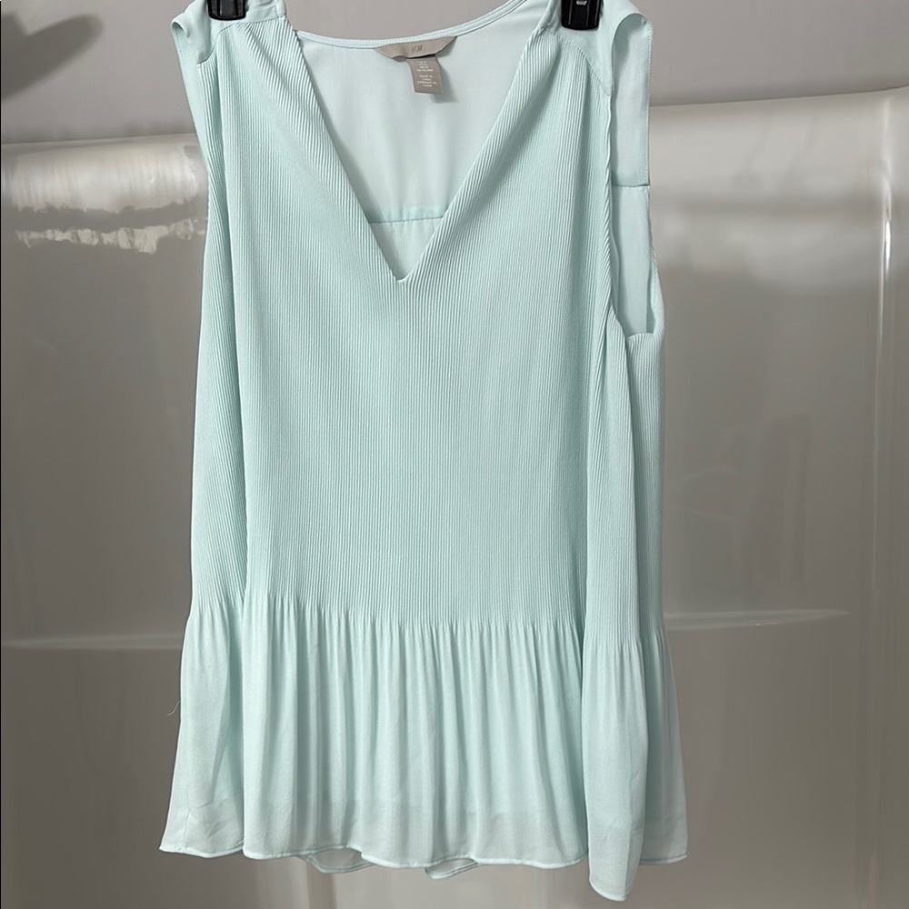 Light Blue Sleeveless V-Neck Blouse